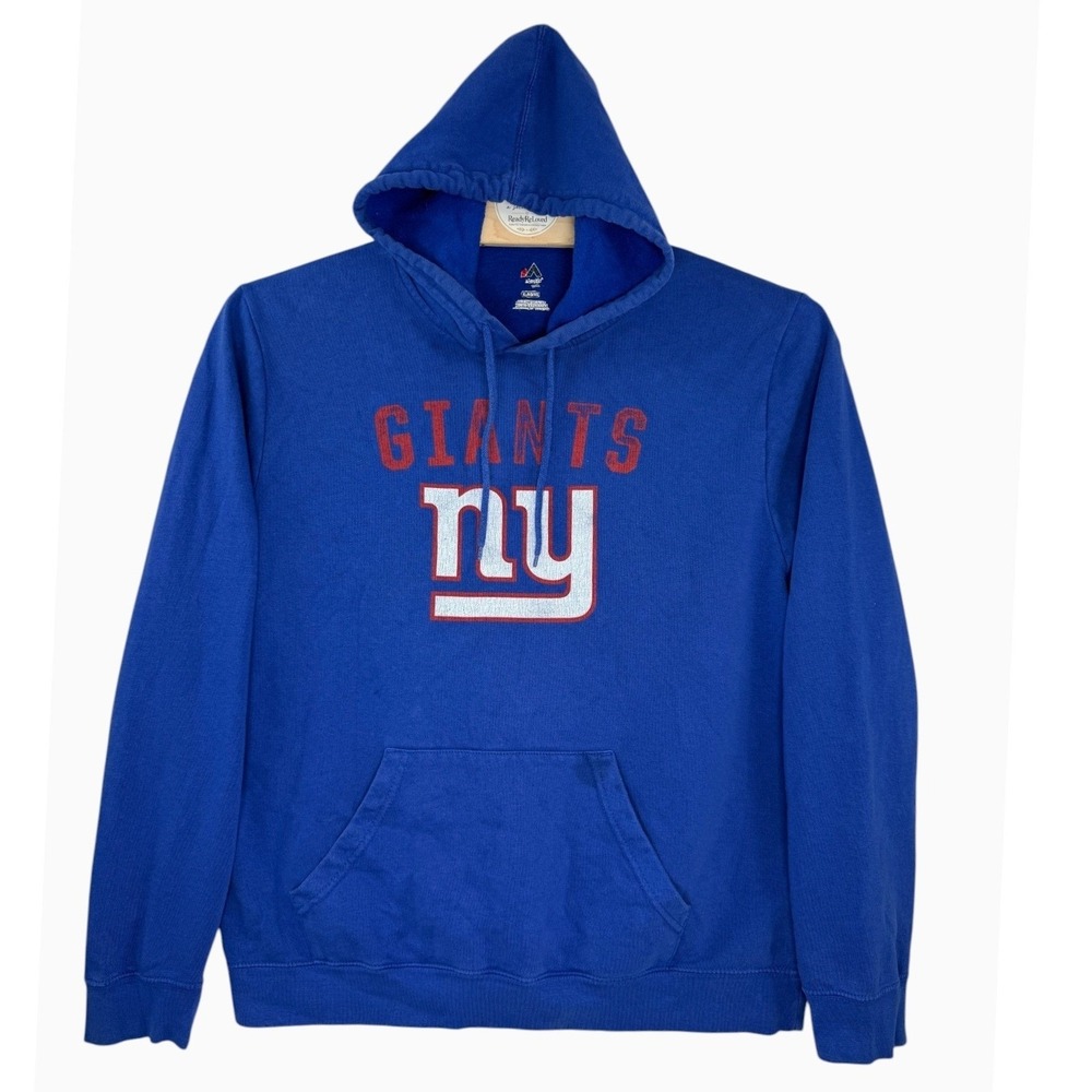 Majestic New York Giants Hoodie Men's XL Blue NFL Pullover Fleece Logo